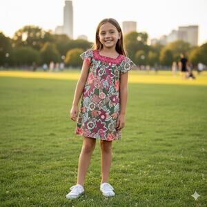 Tea Collection Olive Pink Floral Dress 2 (2T)